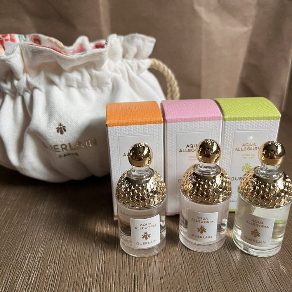 GUERLAIN x 3 Set Aqua Allegoria Mini & Pouch NEW